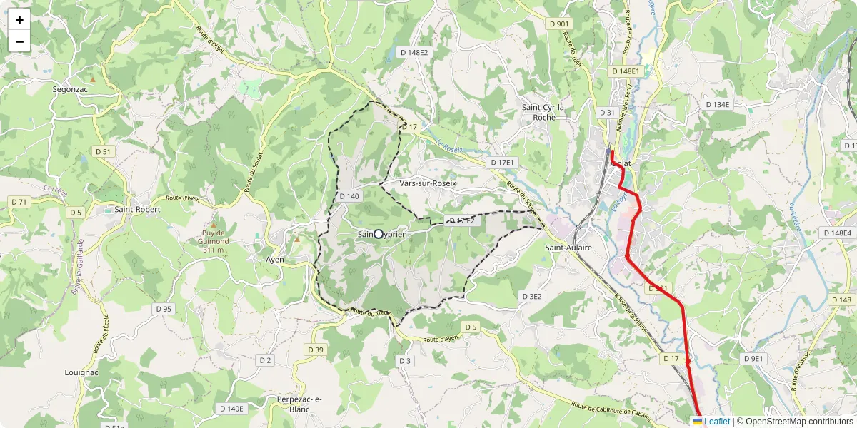 Carte du réseau de transport en commun à Saint-Cyprien - lignes de bus et arrêts