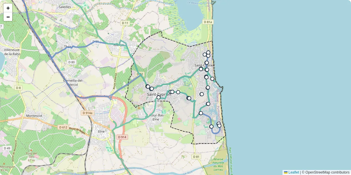 Carte du réseau de transport en commun à Saint-Cyprien - lignes de bus et arrêts
