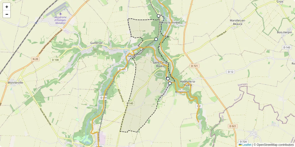 Carte du réseau de transport en commun à Saint-Cyr-la-Rivière - lignes de bus et arrêts