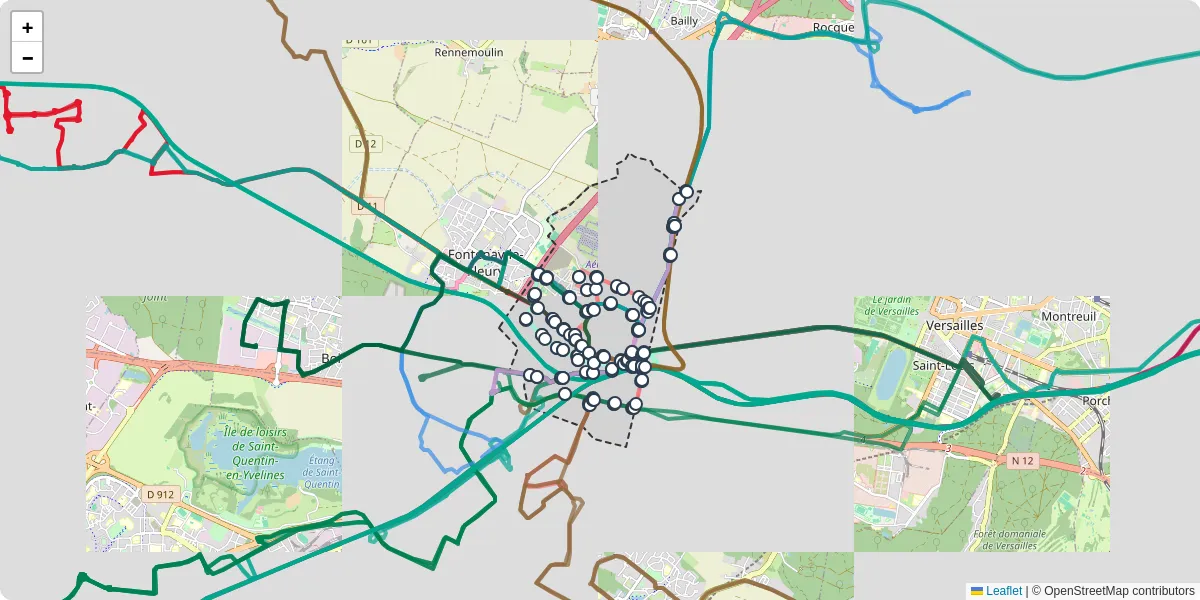Carte du réseau de transport en commun à Saint-Cyr-l'École - lignes de bus et arrêts