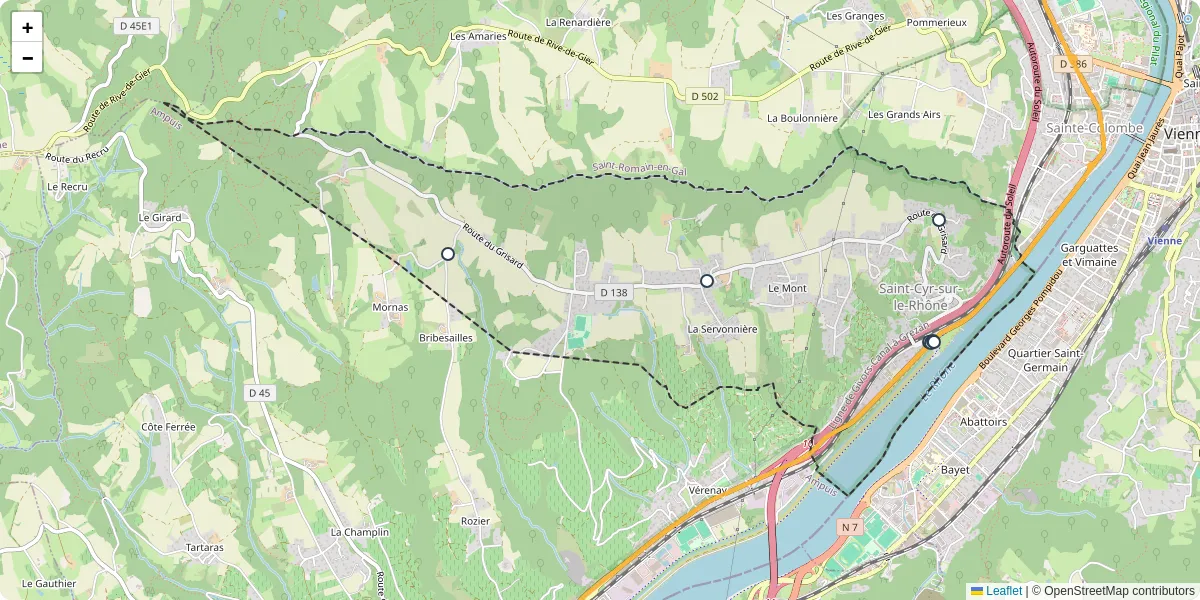 Carte du réseau de transport en commun à Saint-Cyr-sur-le-Rhône - lignes de bus et arrêts