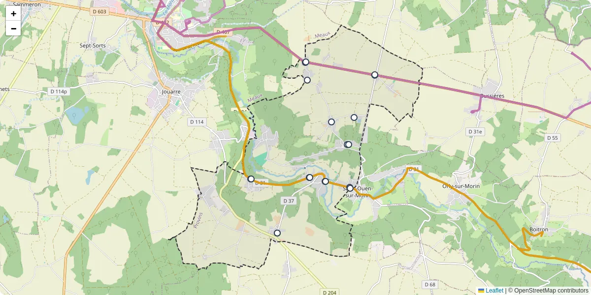 Carte du réseau de transport en commun à Saint-Cyr-sur-Morin - lignes de bus et arrêts