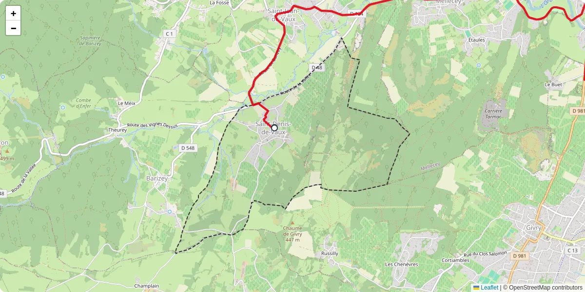 Carte du réseau de transport en commun à Saint-Denis-de-Vaux - lignes de bus et arrêts