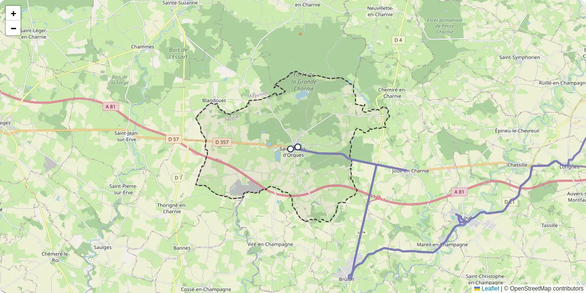 Carte du réseau de transport en commun à Saint-Denis-d'Orques - lignes de bus et arrêts