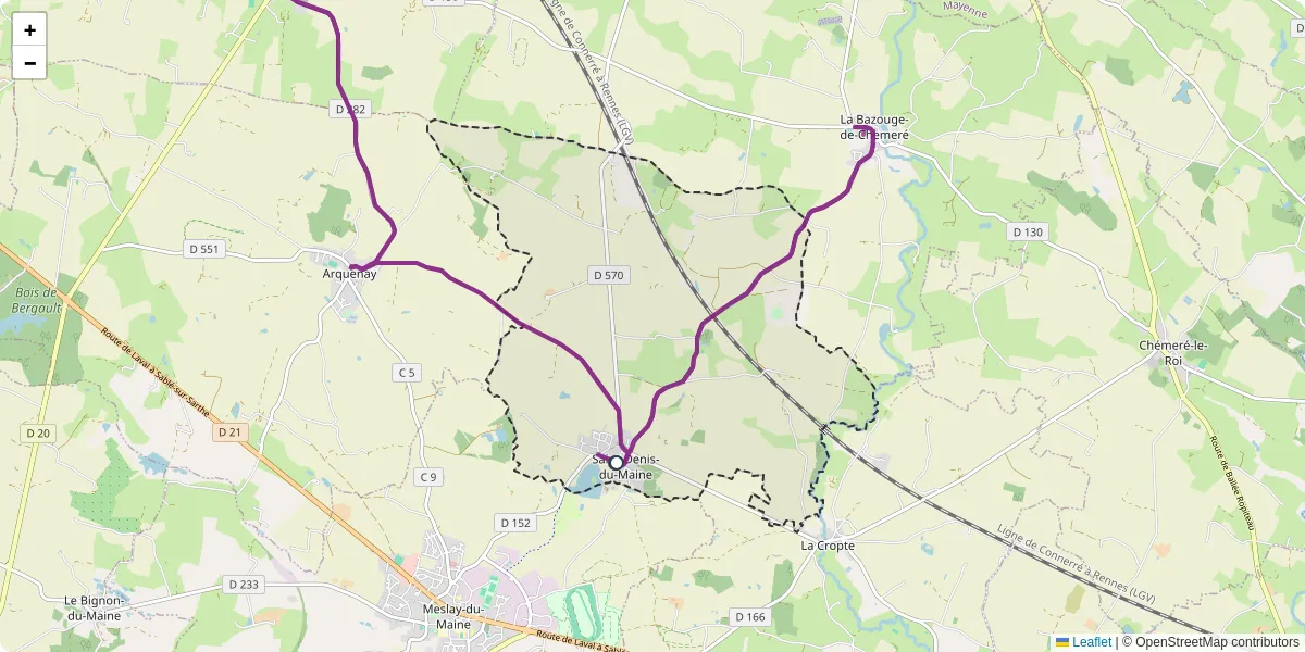 Carte du réseau de transport en commun à Saint-Denis-du-Maine - lignes de bus et arrêts