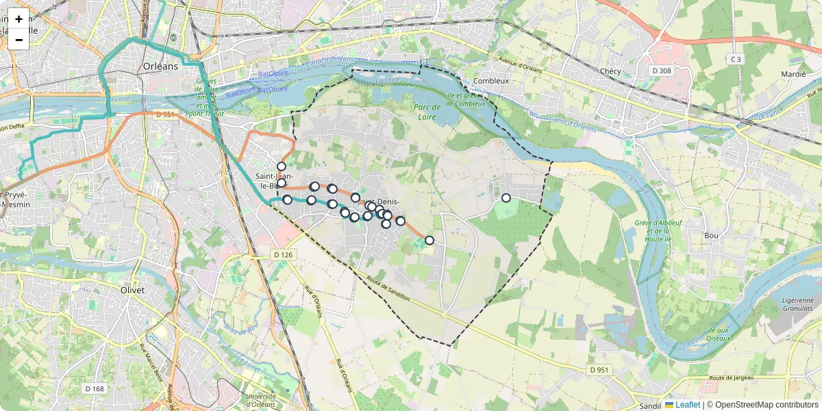 Carte du réseau de transport en commun à Saint-Denis-en-Val - lignes de bus et arrêts