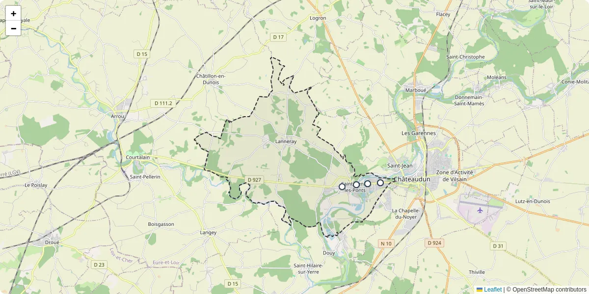 Carte du réseau de transport en commun à Saint-Denis-Lanneray - lignes de bus et arrêts
