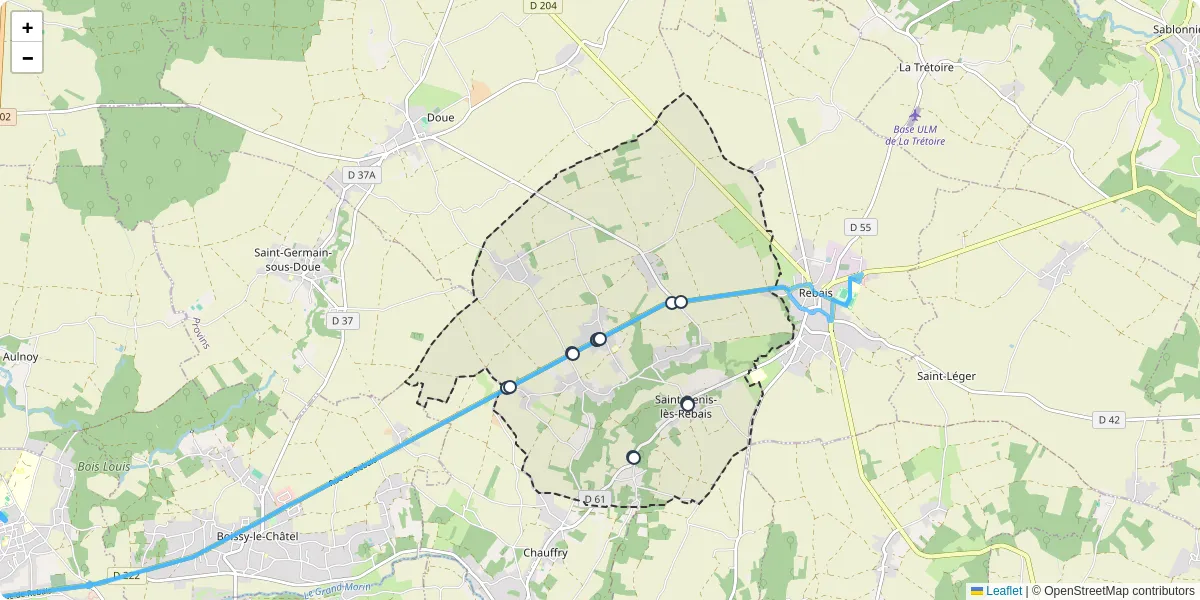 Carte du réseau de transport en commun à Saint-Denis-lès-Rebais - lignes de bus et arrêts