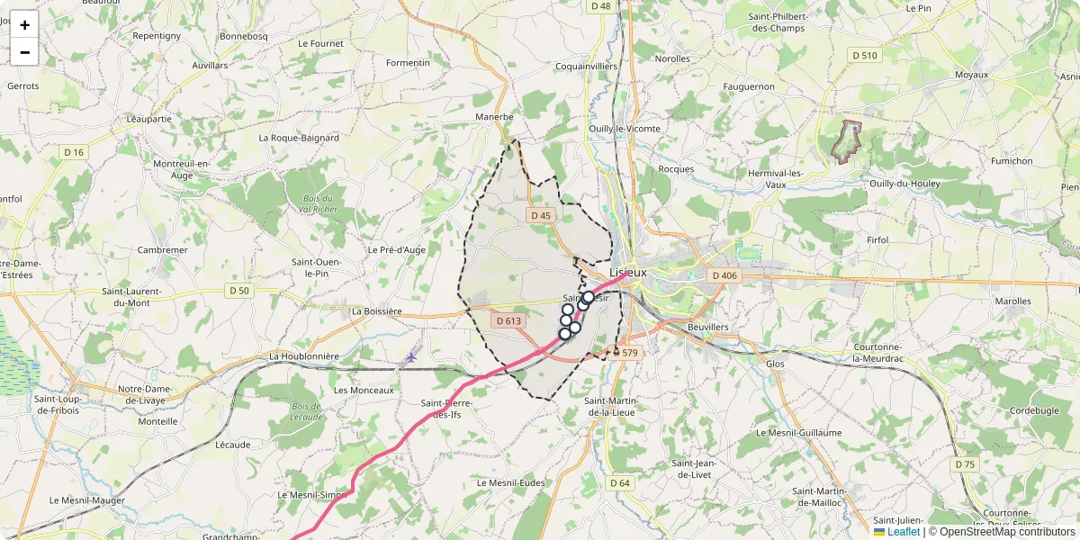 Carte du réseau de transport en commun à Saint-Désir - lignes de bus et arrêts