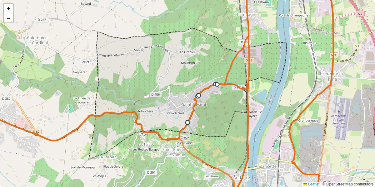 Carte du réseau de transport en commun à Saint-Désirat - lignes de bus et arrêts