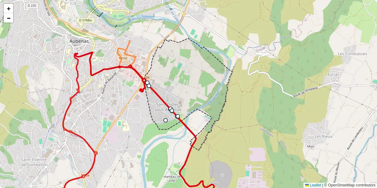 Carte du réseau de transport en commun à Saint-Didier-sous-Aubenas - lignes de bus et arrêts