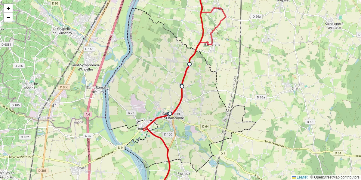 Carte du réseau de transport en commun à Saint-Didier-sur-Chalaronne - lignes de bus et arrêts