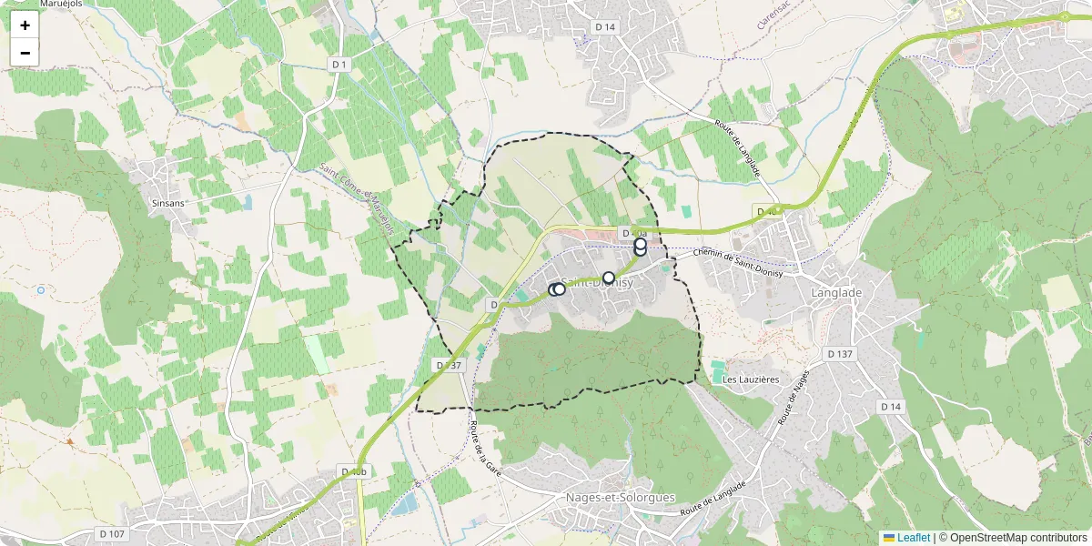 Carte du réseau de transport en commun à Saint-Dionisy - lignes de bus et arrêts