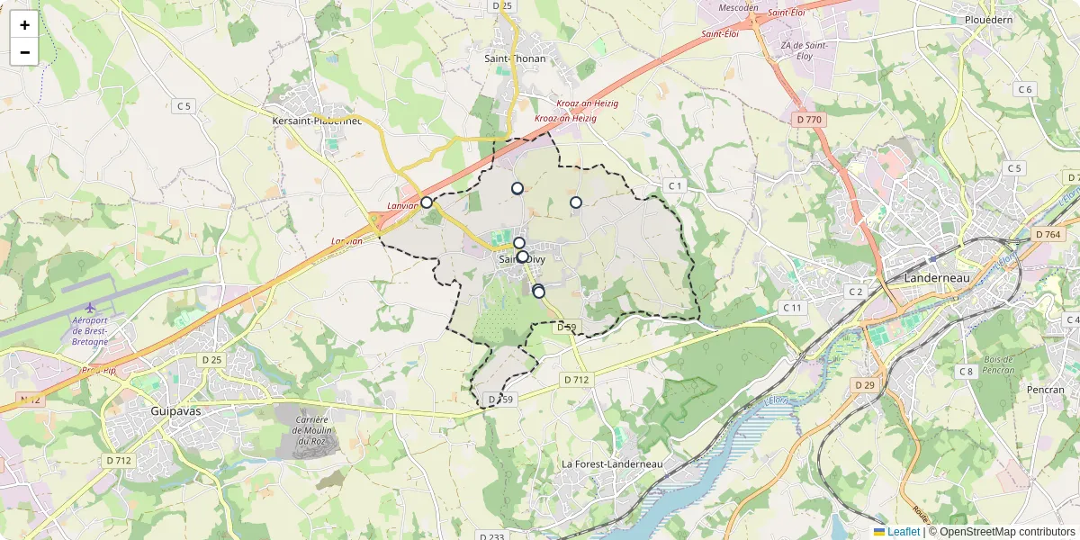 Carte du réseau de transport en commun à Saint-Divy - lignes de bus et arrêts