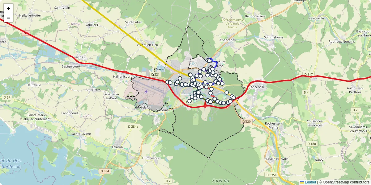 Carte du réseau de transport en commun à Saint-Dizier - lignes de bus et arrêts