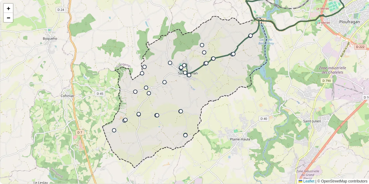 Carte du réseau de transport en commun à Saint-Donan - lignes de bus et arrêts