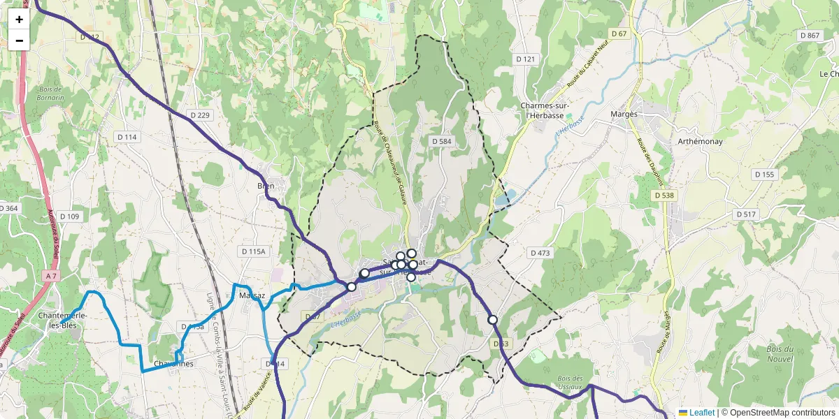 Carte du réseau de transport en commun à Saint-Donat-sur-l'Herbasse - lignes de bus et arrêts
