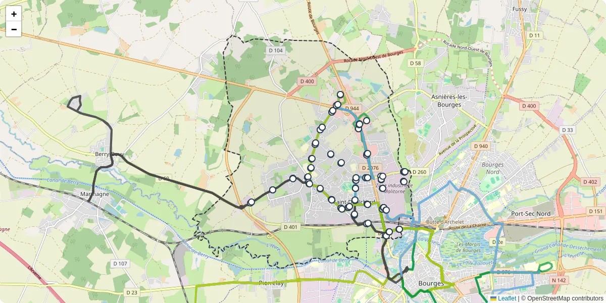 Carte du réseau de transport en commun à Saint-Doulchard - lignes de bus et arrêts