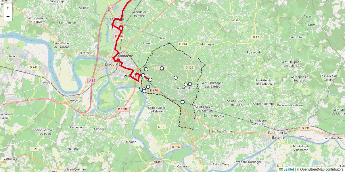 Carte du réseau de transport en commun à Saint-Émilion - lignes de bus et arrêts