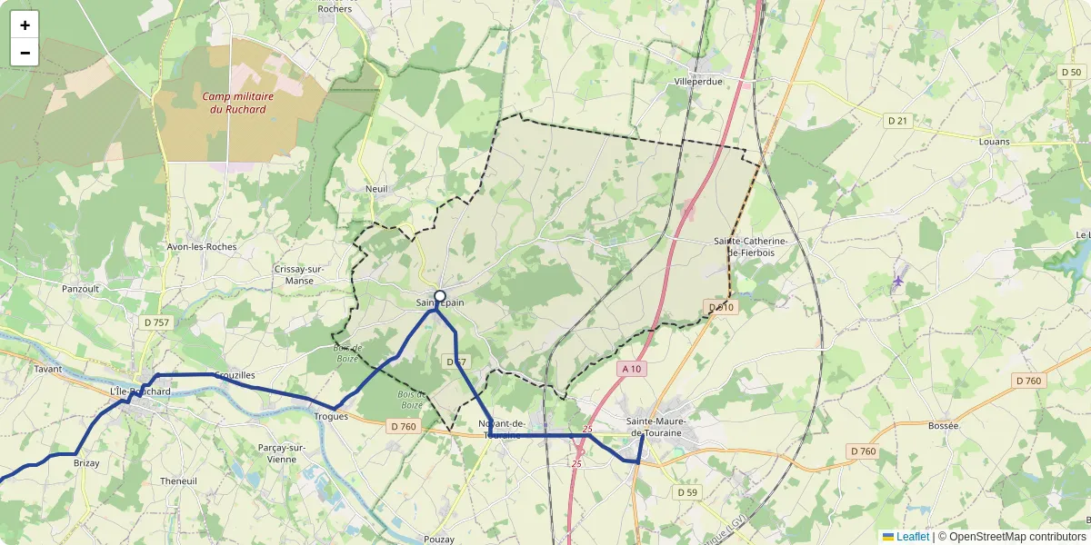Carte du réseau de transport en commun à Saint-Épain - lignes de bus et arrêts
