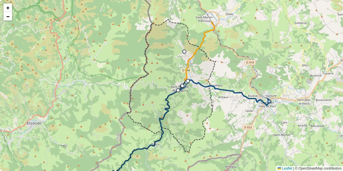 Carte du réseau de transport en commun à Saint-Étienne-de-Baïgorry - lignes de bus et arrêts