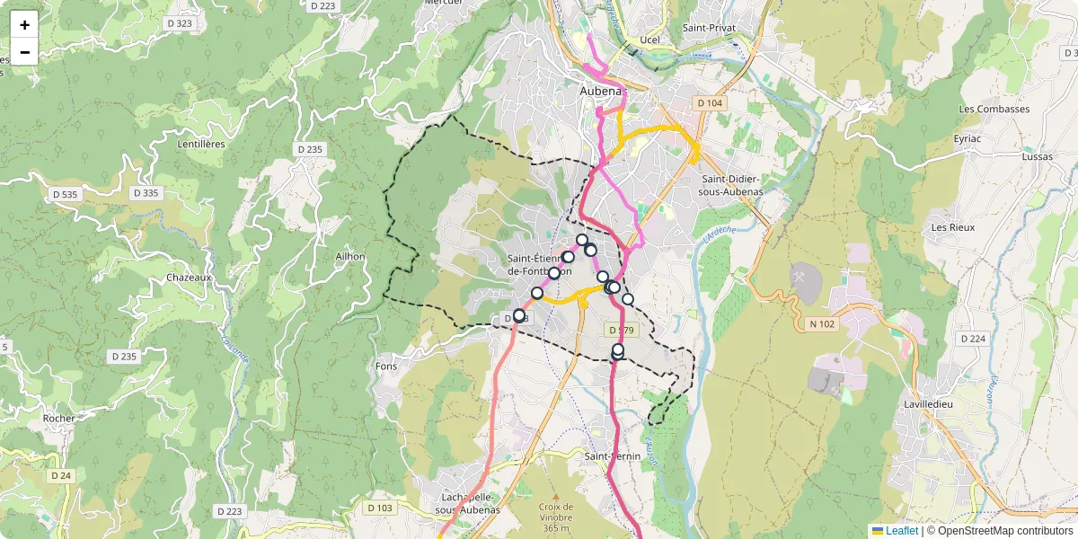 Carte du réseau de transport en commun à Saint-Étienne-de-Fontbellon - lignes de bus et arrêts