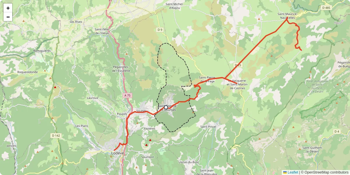 Carte du réseau de transport en commun à Saint-Étienne-de-Gourgas - lignes de bus et arrêts