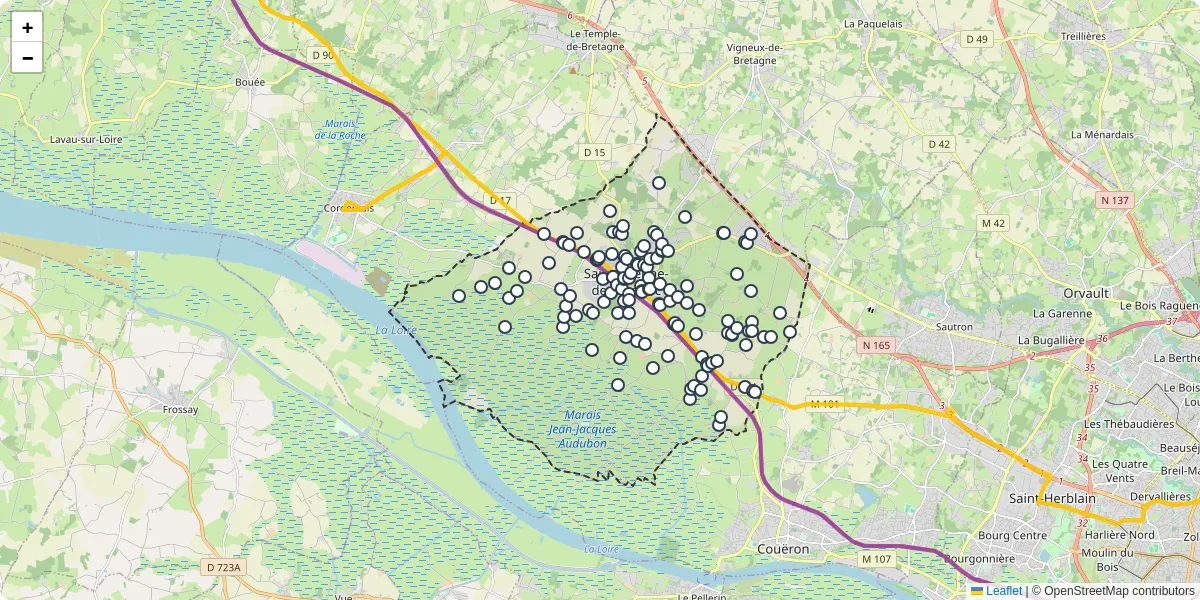 Carte du réseau de transport en commun à Saint-Étienne-de-Montluc - lignes de bus et arrêts