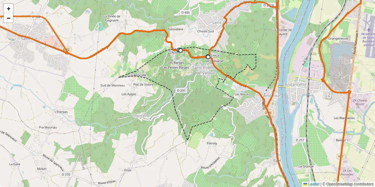Carte du réseau de transport en commun à Saint-Étienne-de-Valoux - lignes de bus et arrêts