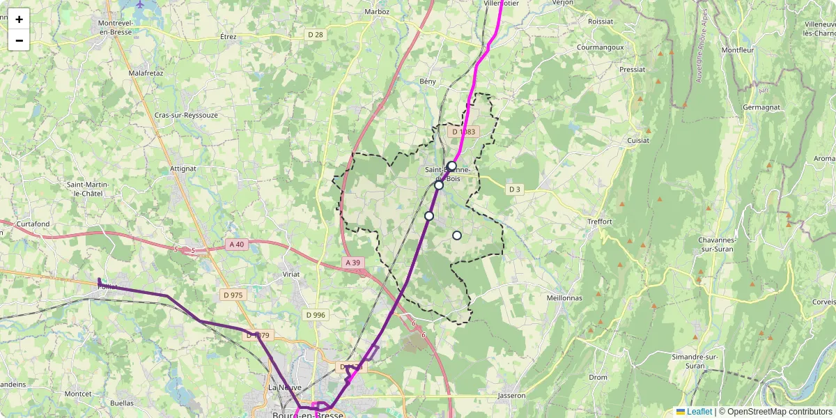 Carte du réseau de transport en commun à Saint-Étienne-du-Bois - lignes de bus et arrêts