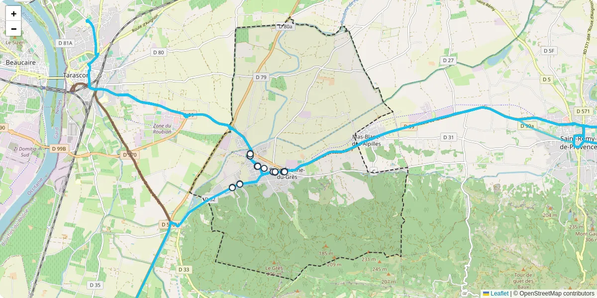 Carte du réseau de transport en commun à Saint-Étienne-du-Grès - lignes de bus et arrêts
