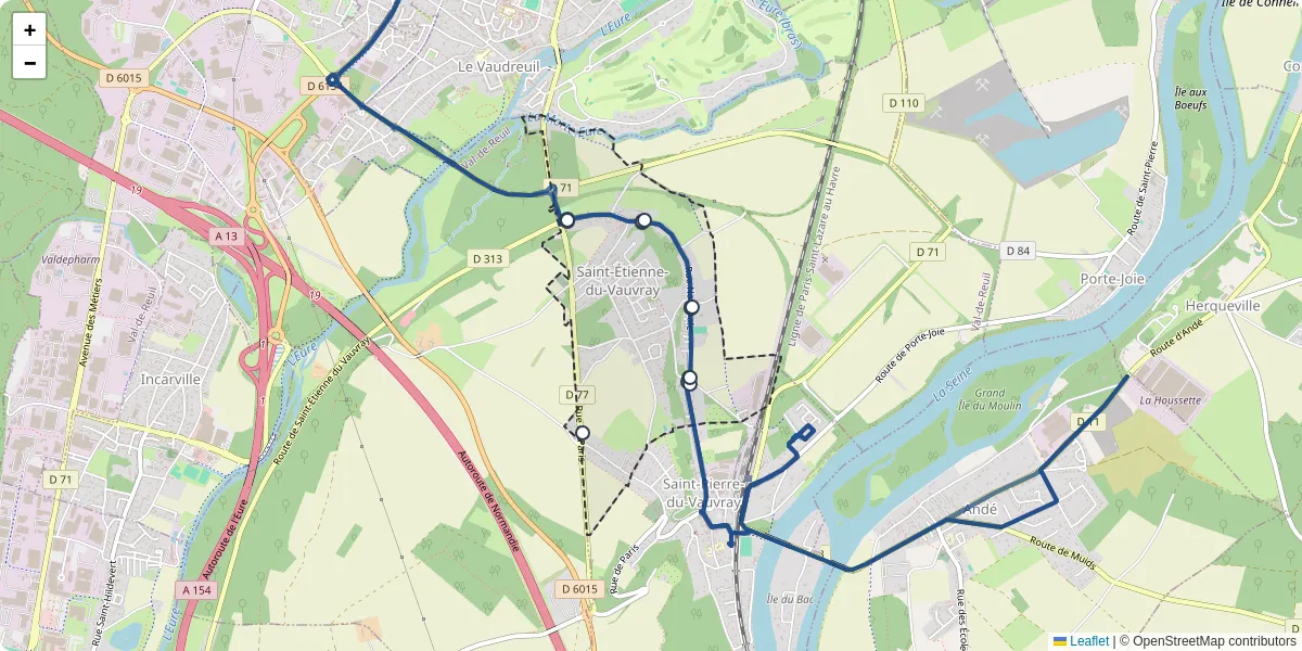 Carte du réseau de transport en commun à Saint-Étienne-du-Vauvray - lignes de bus et arrêts