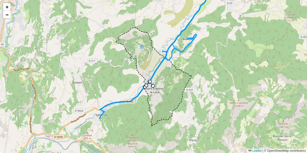 Carte du réseau de transport en commun à Saint-Étienne-le-Laus - lignes de bus et arrêts