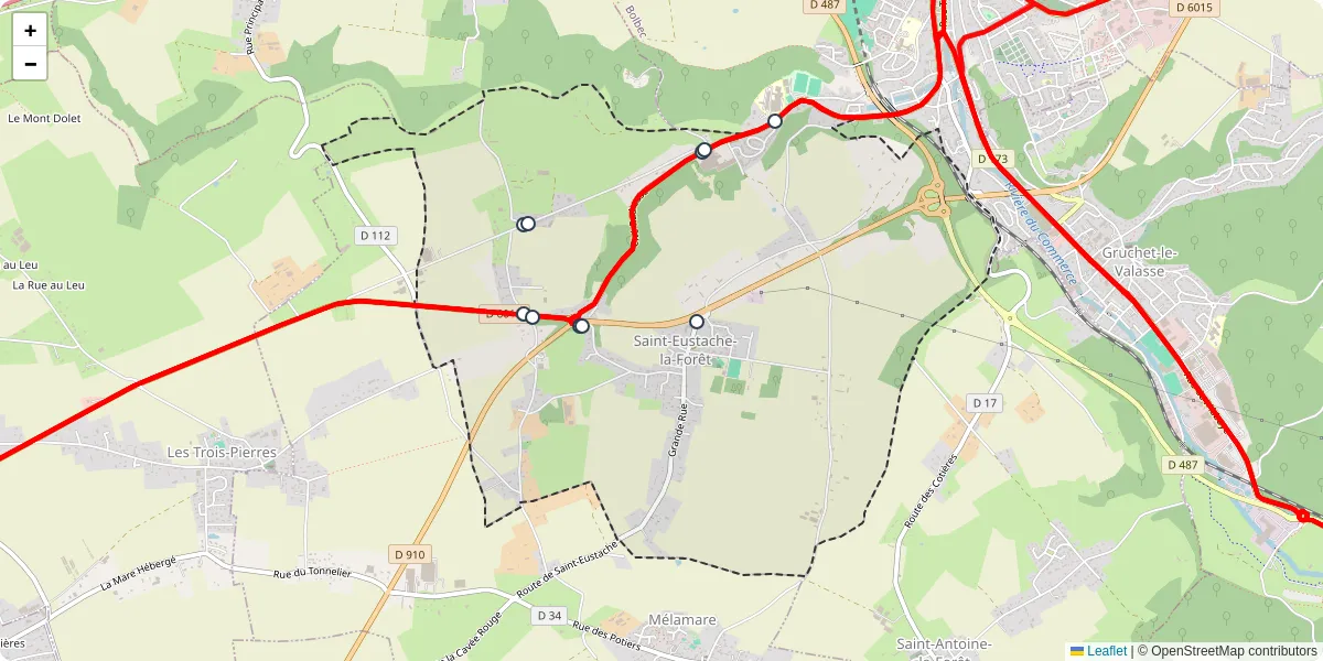 Carte du réseau de transport en commun à Saint-Eustache-la-Forêt - lignes de bus et arrêts