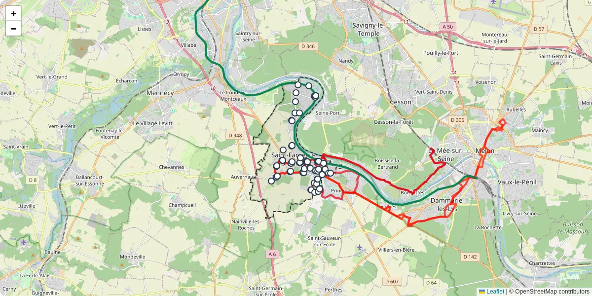 Carte du réseau de transport en commun à Saint-Fargeau-Ponthierry - lignes de bus et arrêts