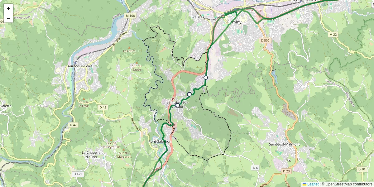 Carte du réseau de transport en commun à Saint-Ferréol-d'Auroure - lignes de bus et arrêts