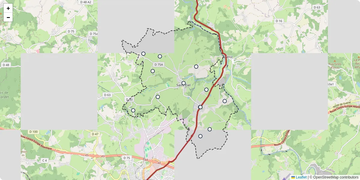 Carte du réseau de transport en commun à Saint-Fiel - lignes de bus et arrêts