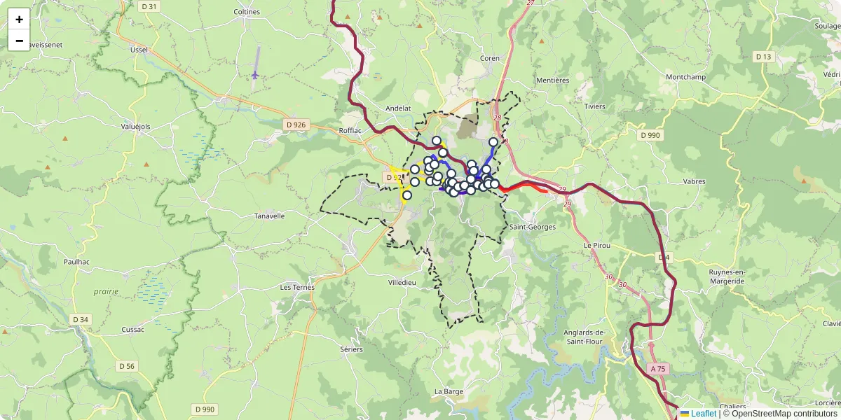 Carte du réseau de transport en commun à Saint-Flour - lignes de bus et arrêts