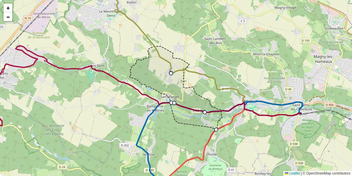 Carte du réseau de transport en commun à Saint-Forget - lignes de bus et arrêts