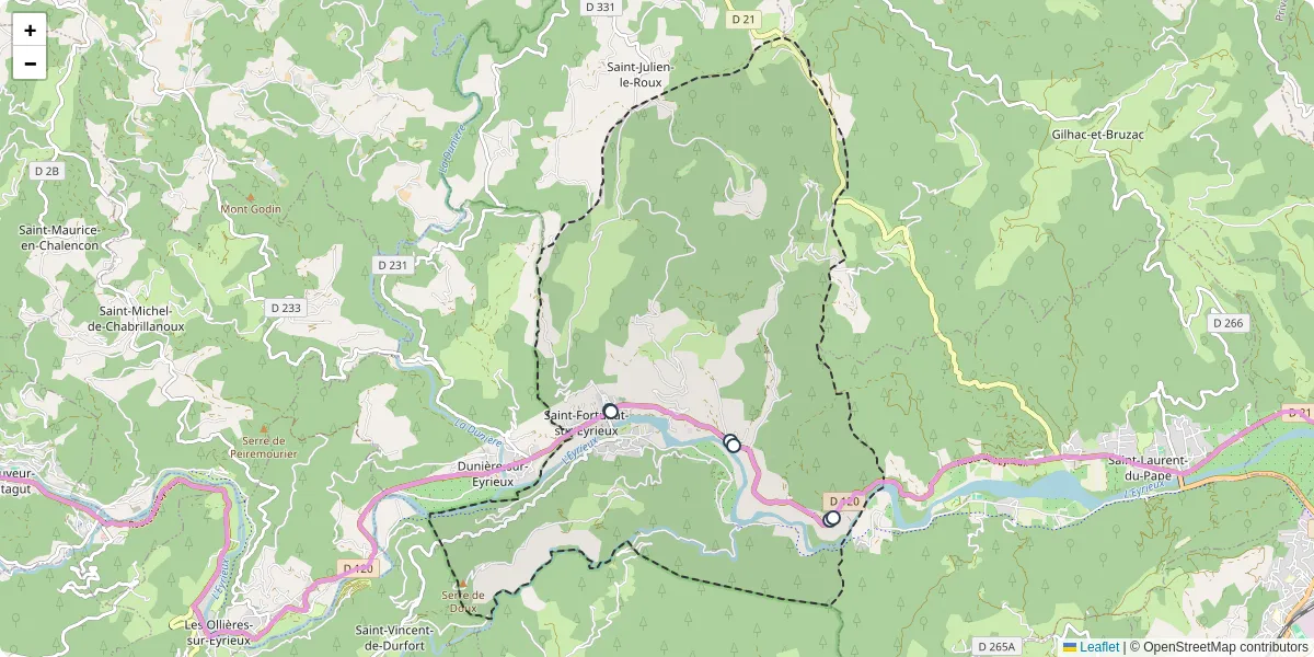 Carte du réseau de transport en commun à Saint-Fortunat-sur-Eyrieux - lignes de bus et arrêts