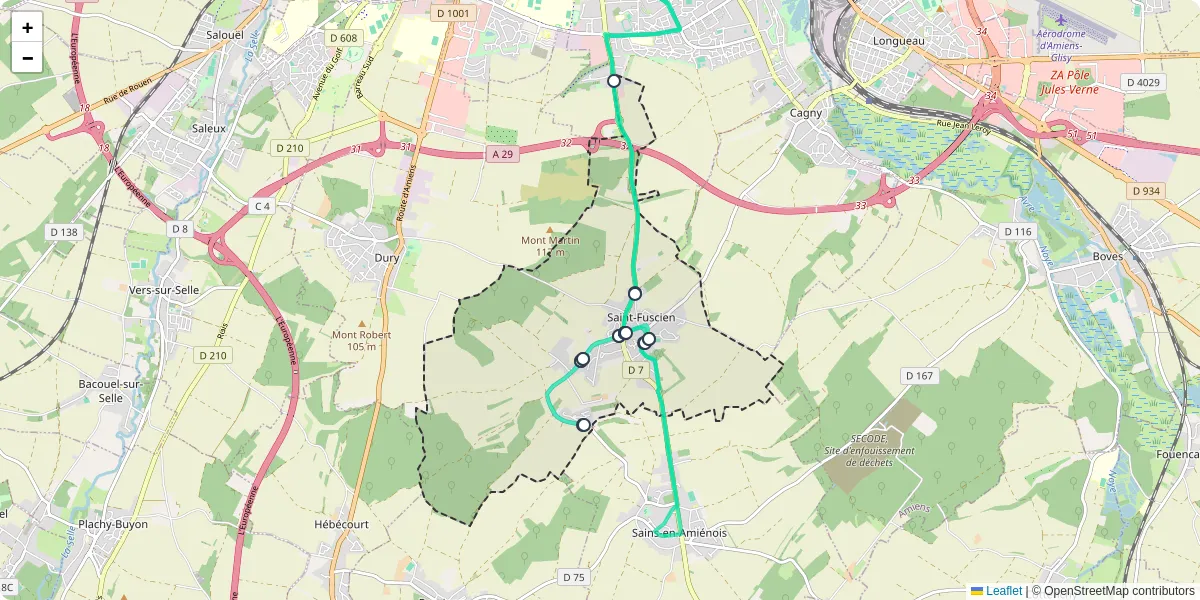 Carte du réseau de transport en commun à Saint-Fuscien - lignes de bus et arrêts