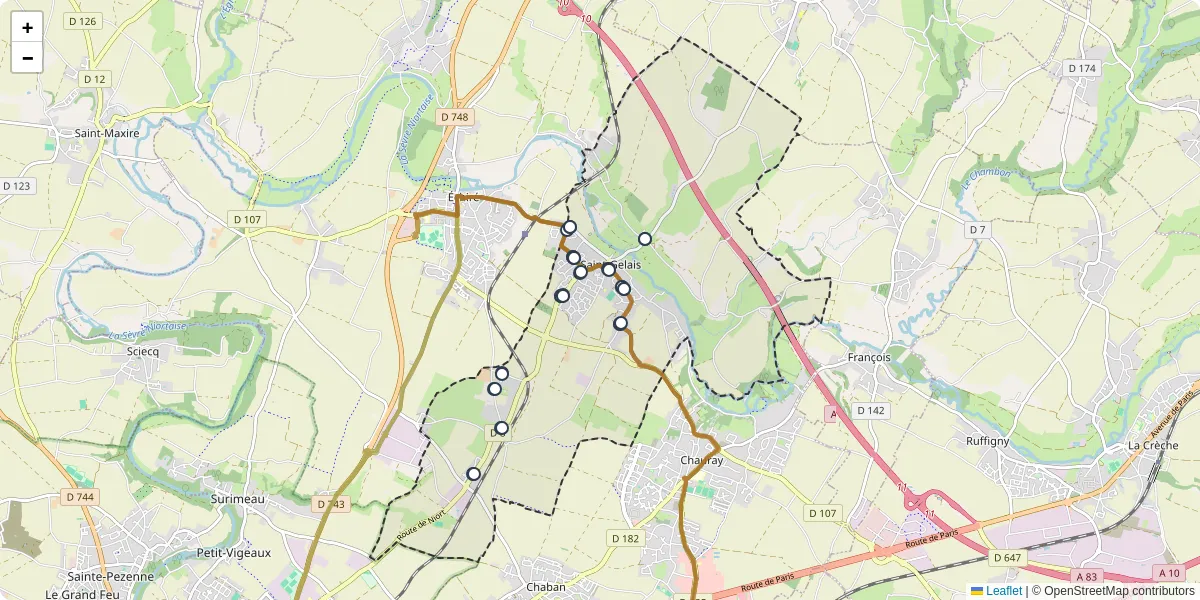 Carte du réseau de transport en commun à Saint-Gelais - lignes de bus et arrêts