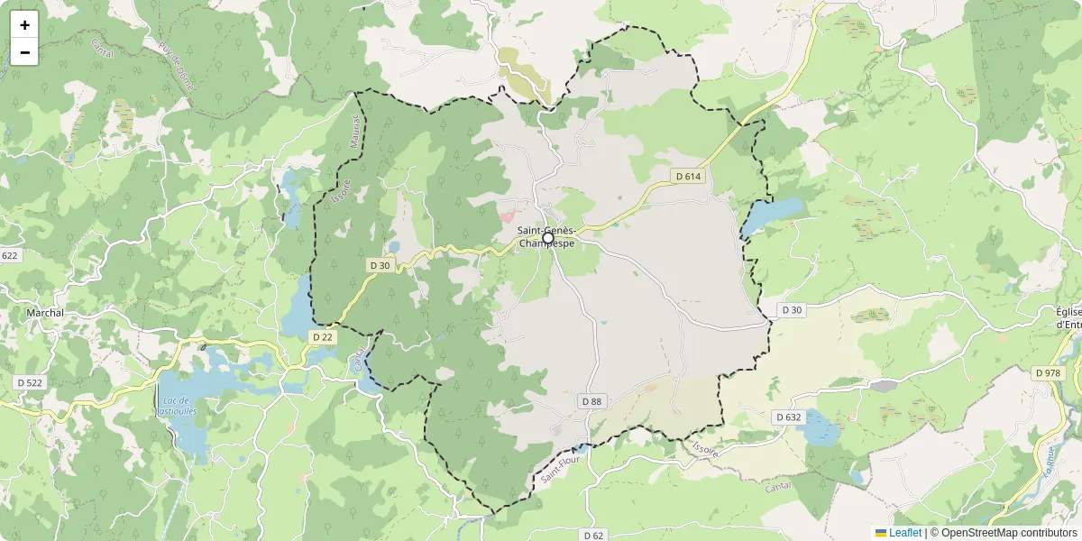 Carte du réseau de transport en commun à Saint-Genès-Champespe - lignes de bus et arrêts