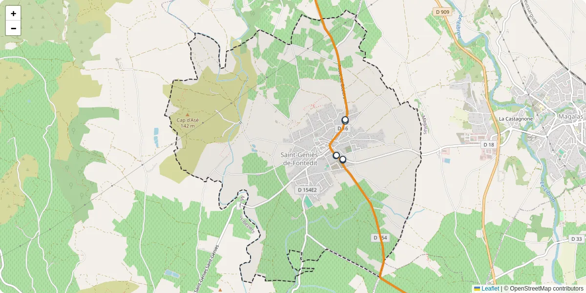 Carte du réseau de transport en commun à Saint-Geniès-de-Fontedit - lignes de bus et arrêts