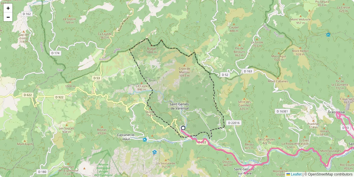 Carte du réseau de transport en commun à Saint-Geniès-de-Varensal - lignes de bus et arrêts