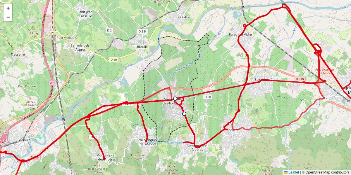 Carte du réseau de transport en commun à Saint-Génis-des-Fontaines - lignes de bus et arrêts