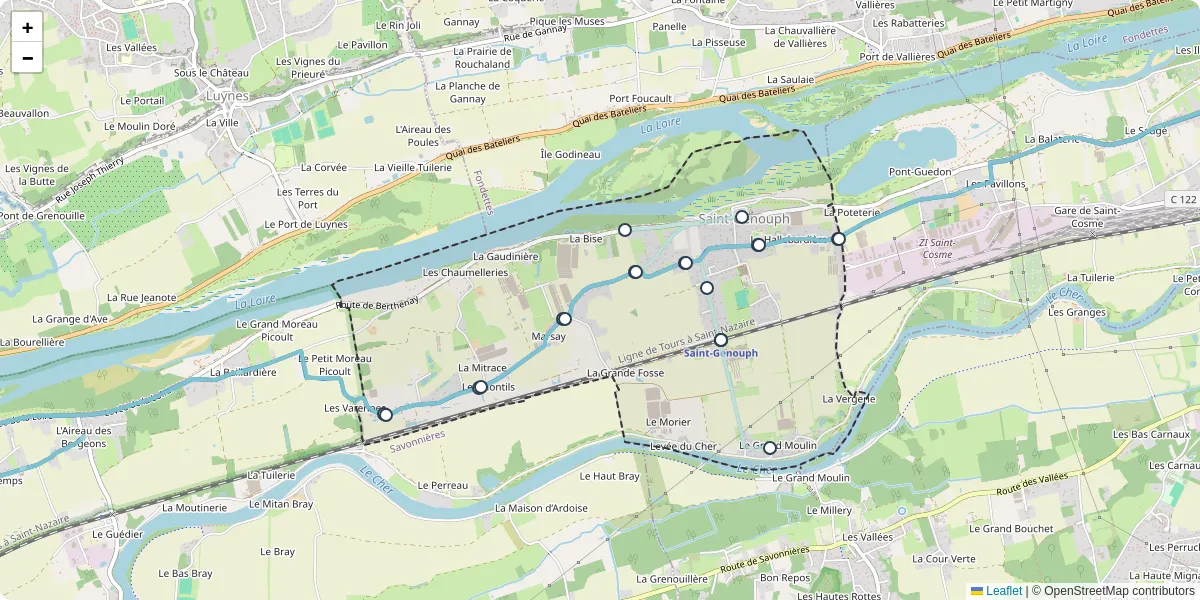 Carte du réseau de transport en commun à Saint-Genouph - lignes de bus et arrêts