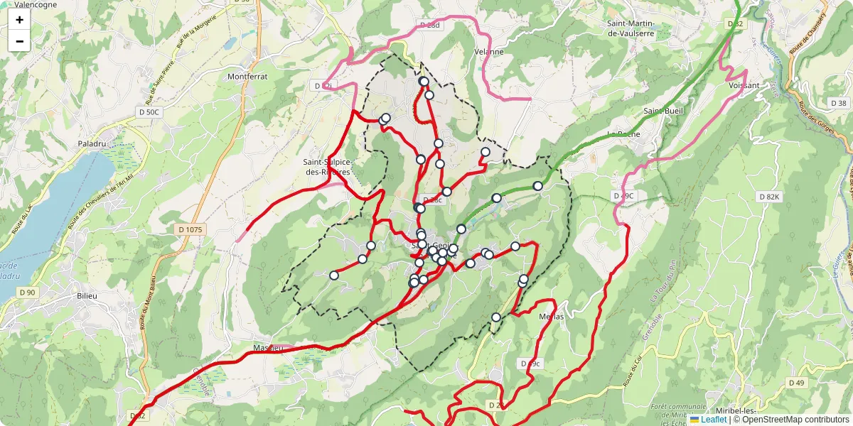 Carte du réseau de transport en commun à Saint-Geoire-en-Valdaine - lignes de bus et arrêts