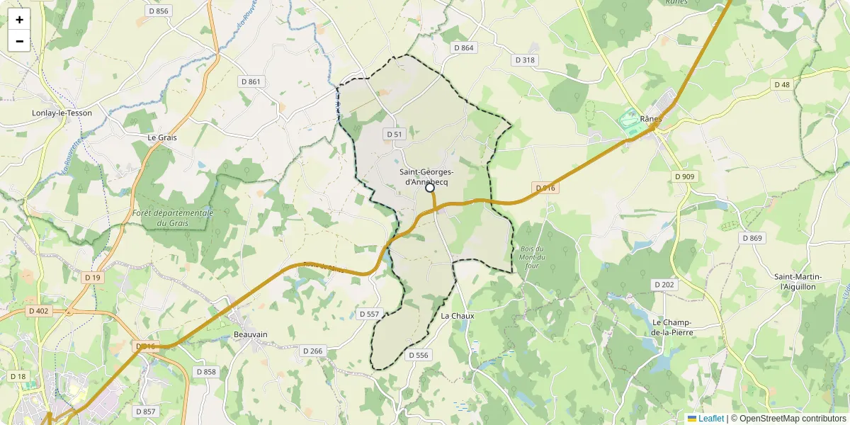 Carte du réseau de transport en commun à Saint-Georges-d'Annebecq - lignes de bus et arrêts