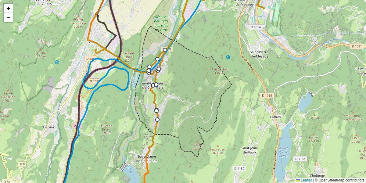 Carte du réseau de transport en commun à Saint-Georges-de-Commiers - lignes de bus et arrêts